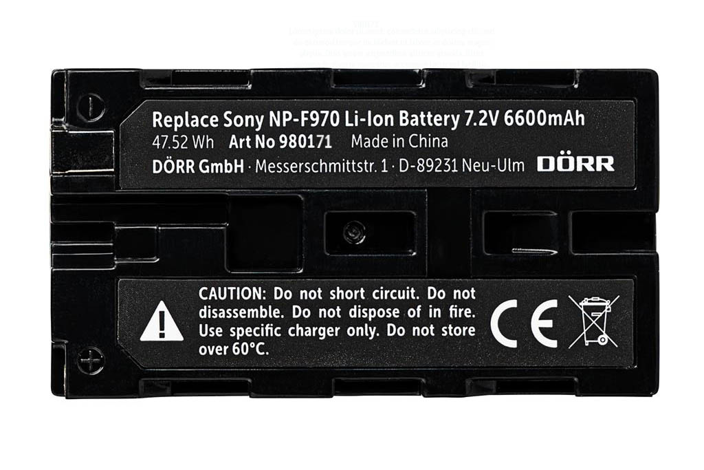 Li-Ion Battery replace Sony NP-F970, 6600mAh 7.2V