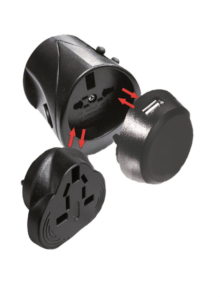 World Travel Adapter mit USB Charger, schwarz