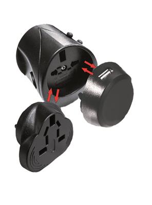 World Travel Adapter mit USB Charger, schwarz